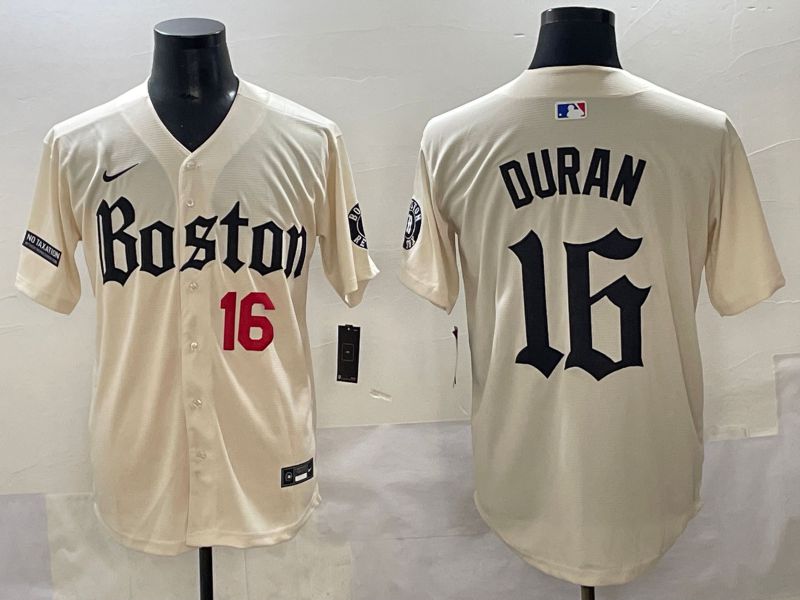 Men 2025 Boston Red Sox #16 Duran Cream Five generations Joint Name Nike MLB Jersey style 4